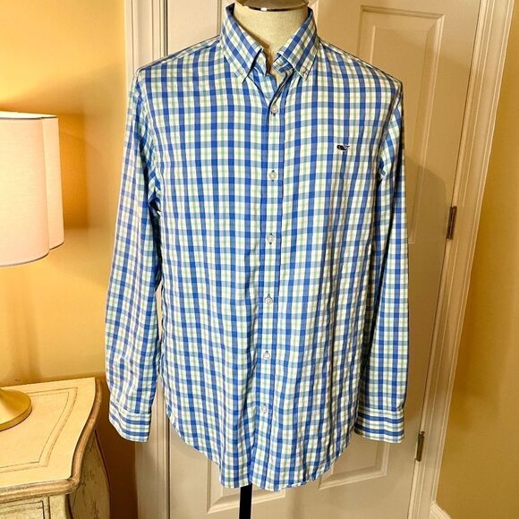 Men's Vineyard Vines Performance Stretch Whale Shirt Plaid Check Size MEDIUM - Picture 1 of 2